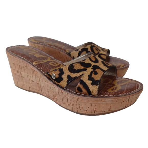 Sam Edelman Shoes - Sam Edelman Cork Wedge Leopard Calf Hair Reid Slip On Womens size 7.5 or 38